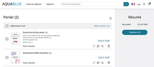 Un panier d'achat de la plateforme XMPie StoreFlow