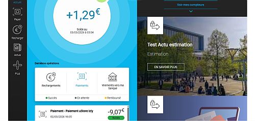 Le solde d'un compte Izly une fois débité un achat sur une plateforme de Web-to-Print