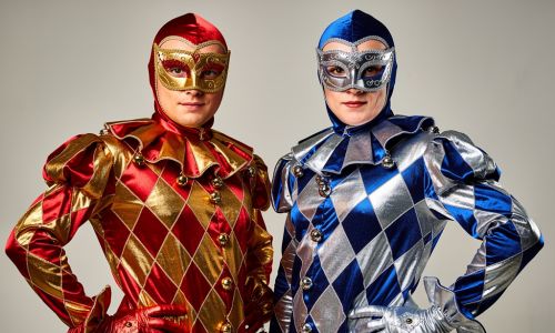 Deux harlequins habillés différemment