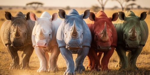 Cinq rhinocéros de couleurs différentes