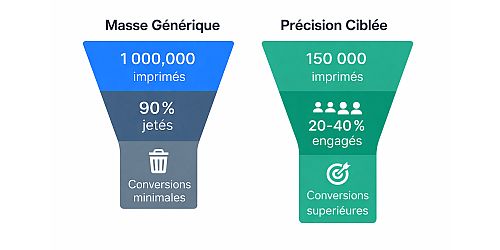 Illustration de la comparaison entre une communication de masse et une communication ciblée
