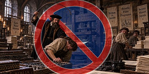 Johannes Gutenberg fouettant ses ouvriers (ne pas tenter de reproduire à la maison)