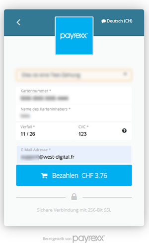 Eingabe der Bankkartendaten über Payrexx während einer Web-to-Print-Bestellung