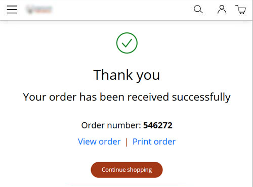 Confirmation of a Payrexx payment in an XMPie StoreFlow Web-to-Print portal